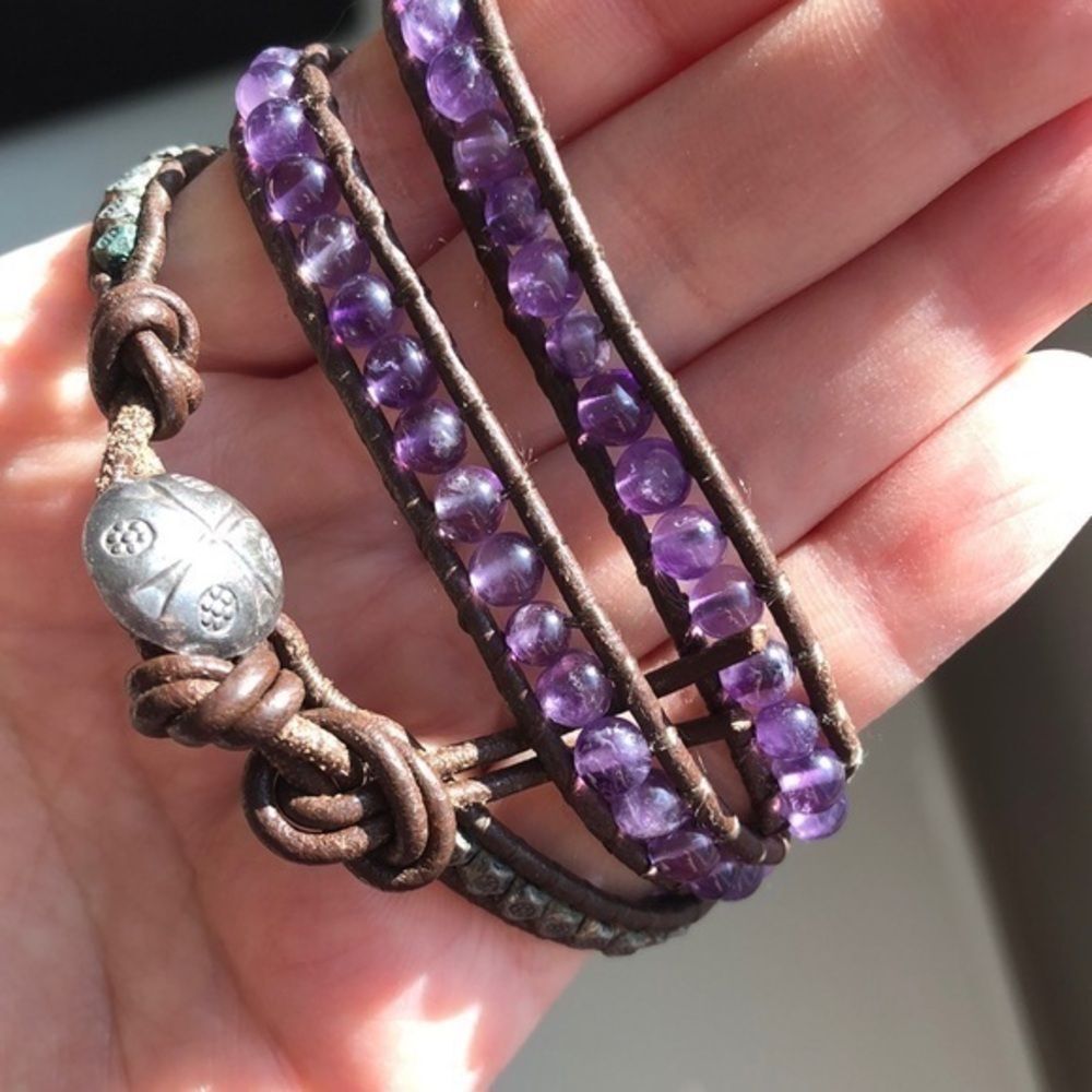 Amethyst And Leather Wrap Bracelet